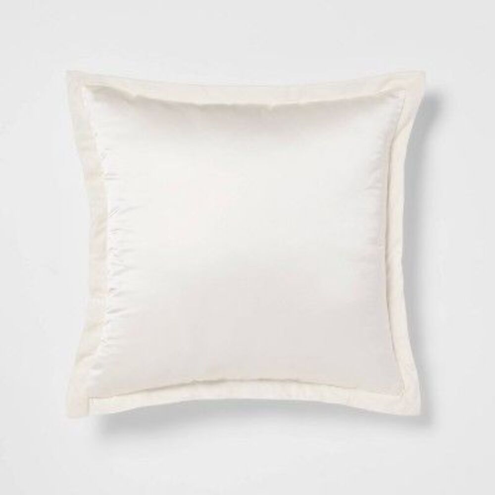 Threshold - 24"x24" Luxe Euro Sateen with Velvet Trim Decorati Ivory/White